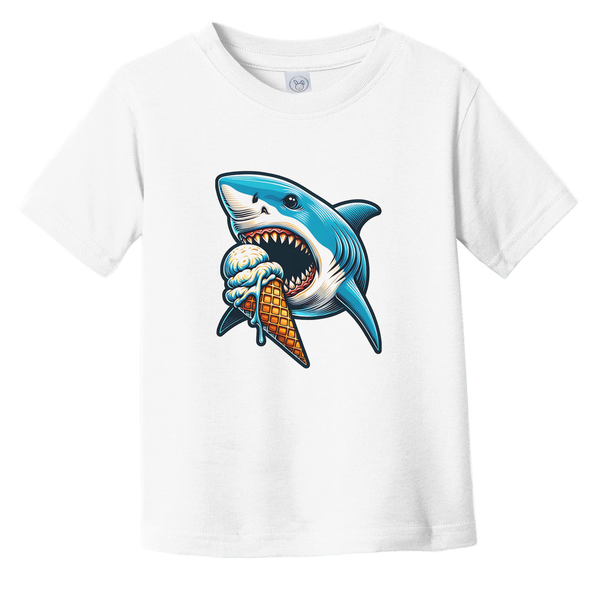 Great White Shark Eating Ice Cream Funny Cartoon Summer Infant Toddler T-Shirt