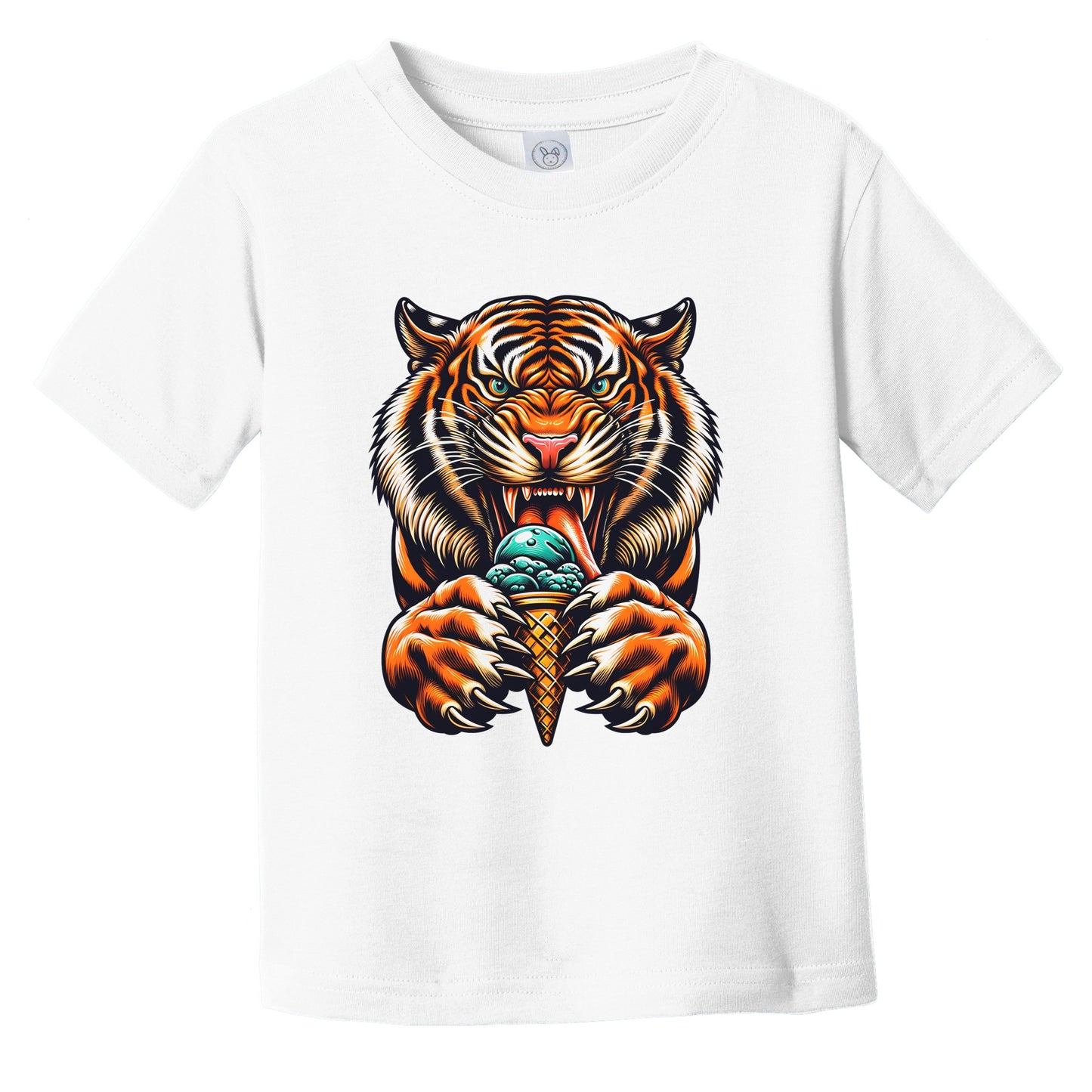 Tiger Eating Ice Cream Funny Cartoon Summer Infant Toddler T-Shirt
