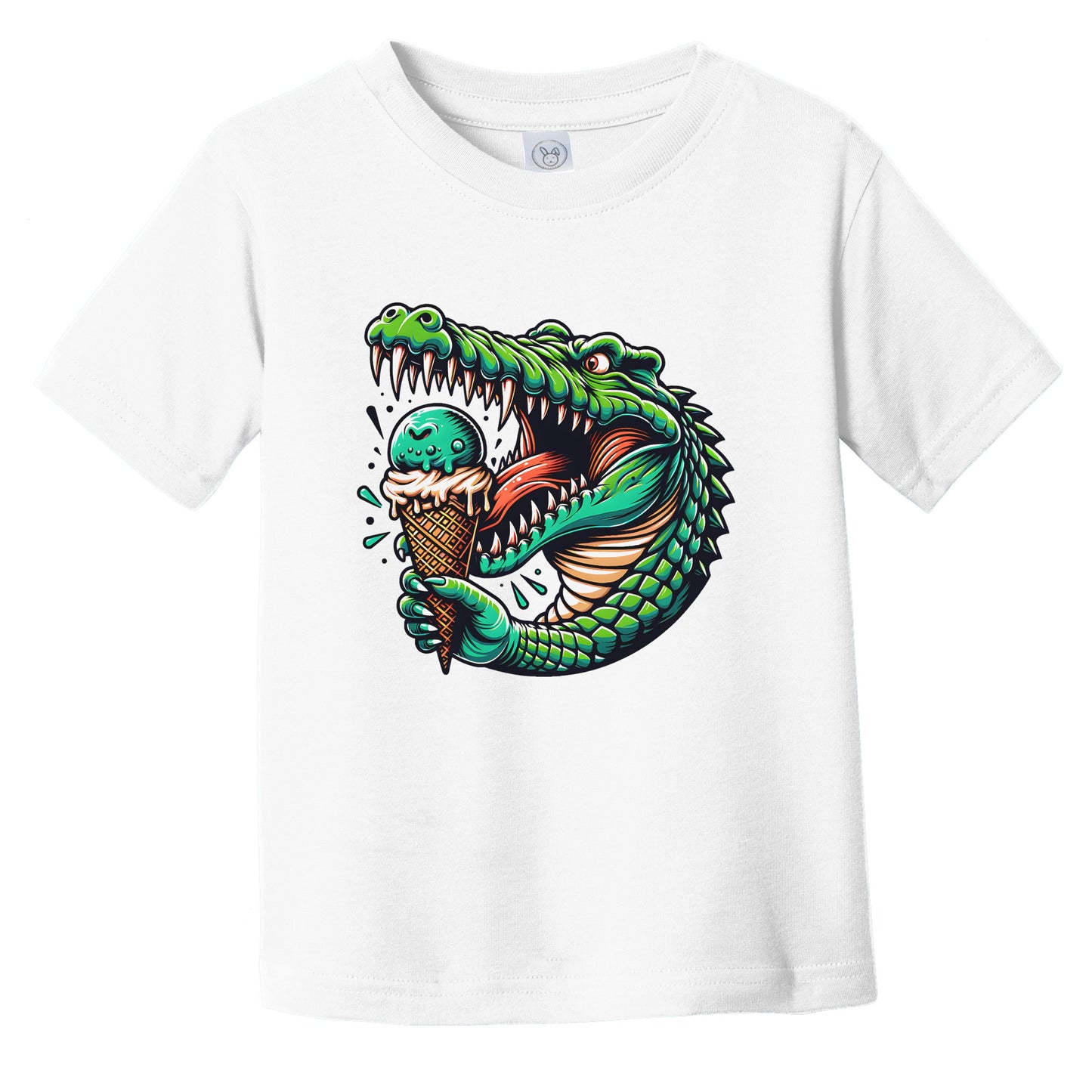 Crocodile Eating Ice Cream Funny Cartoon Summer Infant Toddler T-Shirt