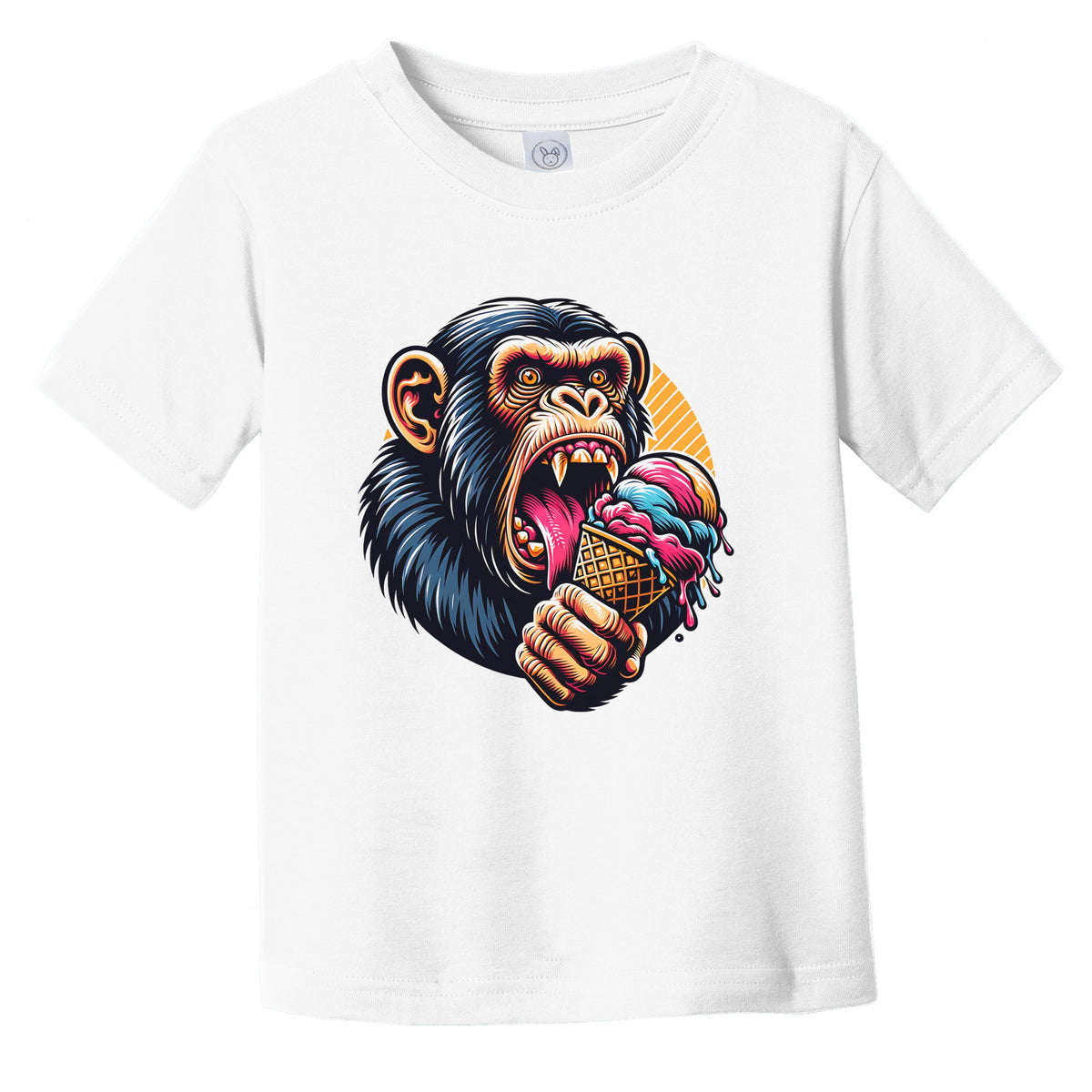 Chimpanzee Eating Ice Cream Funny Cartoon Summer Chimp Infant Toddler T-Shirt