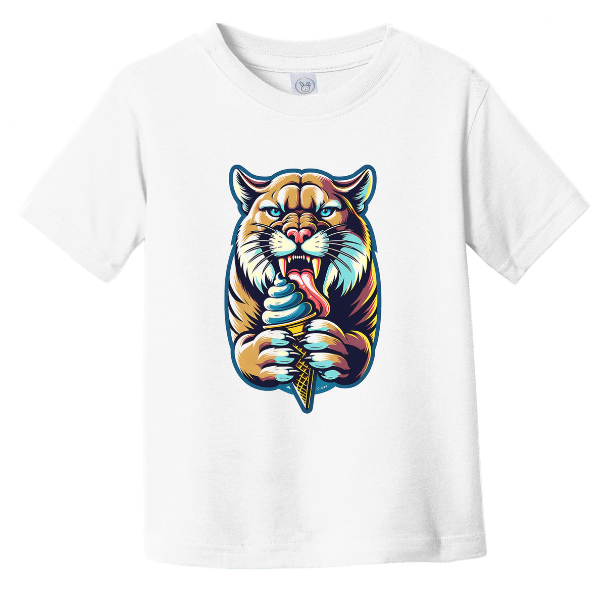 Mountain Lion Eating Ice Cream Funny Cartoon Summer Cougar Infant Toddler T-Shirt