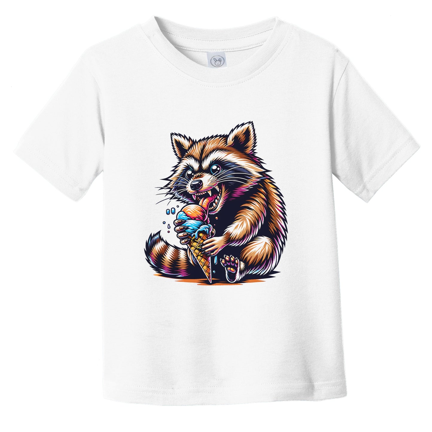 Raccoon Eating Ice Cream Funny Cartoon Summer Infant Toddler T-Shirt
