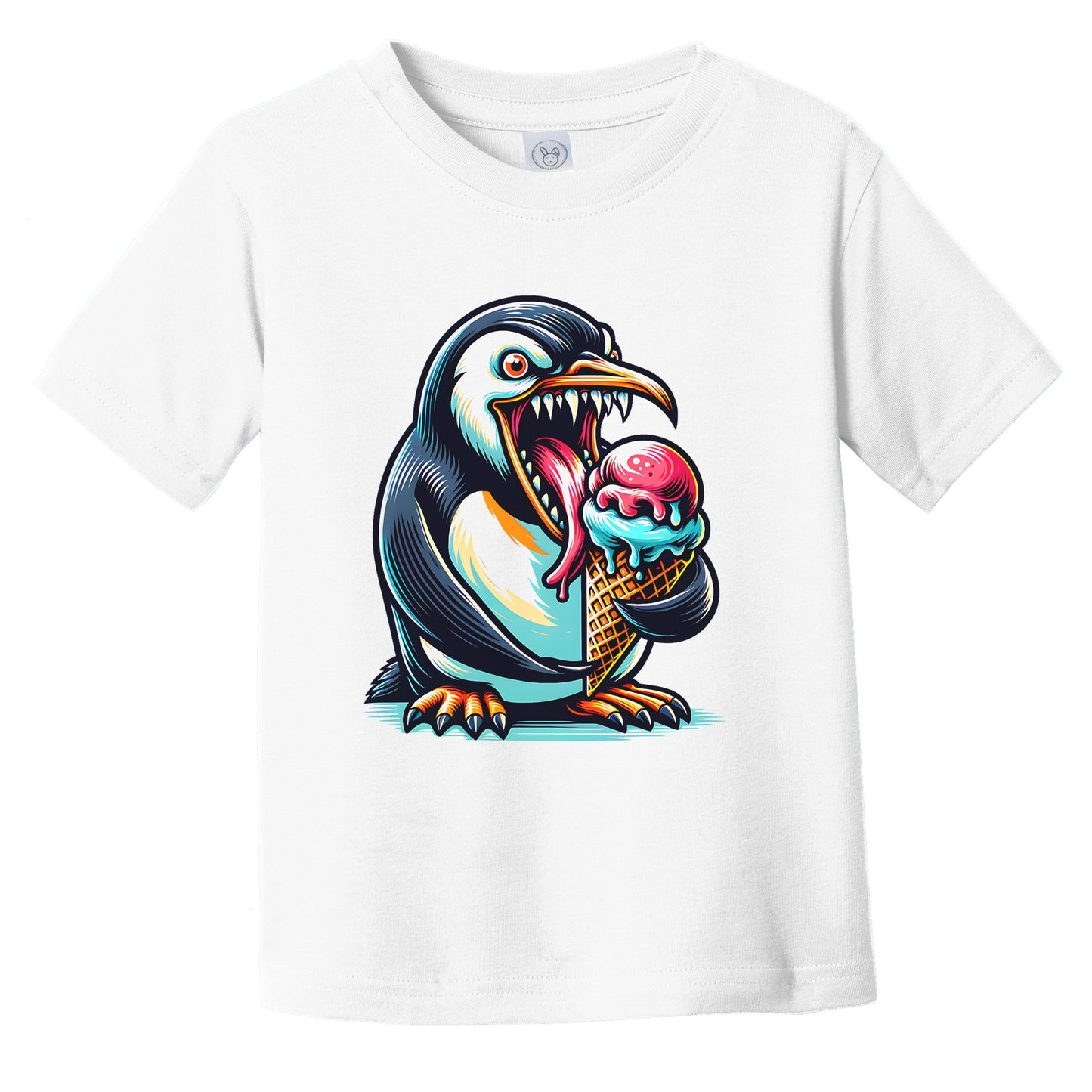 Penguin Eating Ice Cream Funny Cartoon Summer Infant Toddler T-Shirt