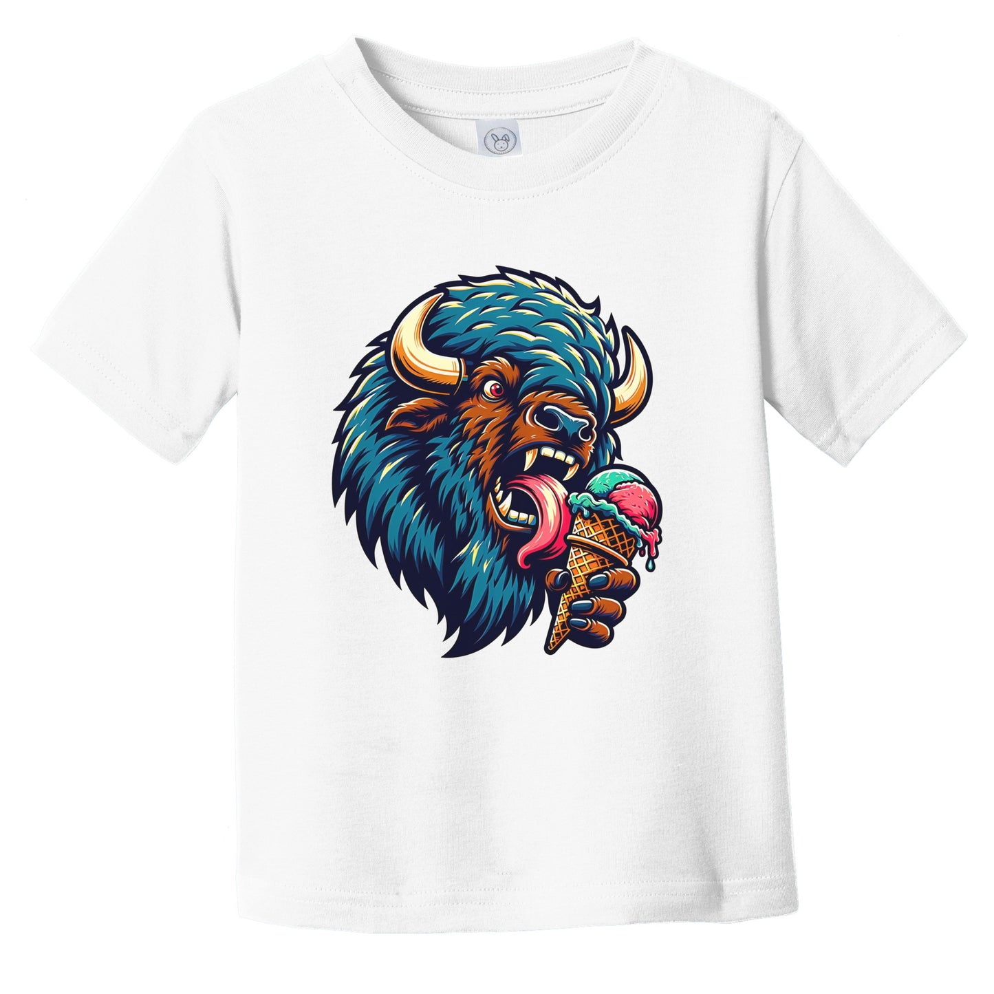 Bison Eating Ice Cream Funny Cartoon Summer Buffalo Infant Toddler T-Shirt