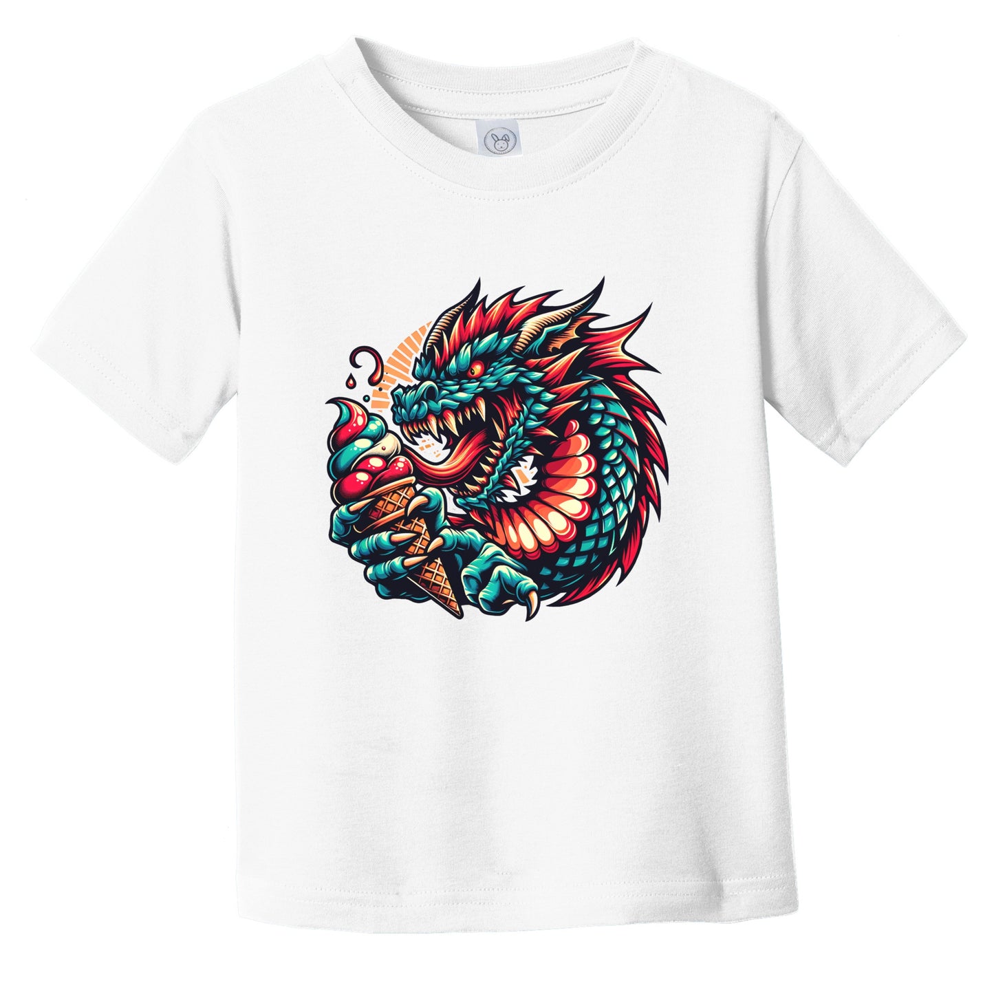 Dragon Eating Ice Cream Funny Cartoon Summer Infant Toddler T-Shirt