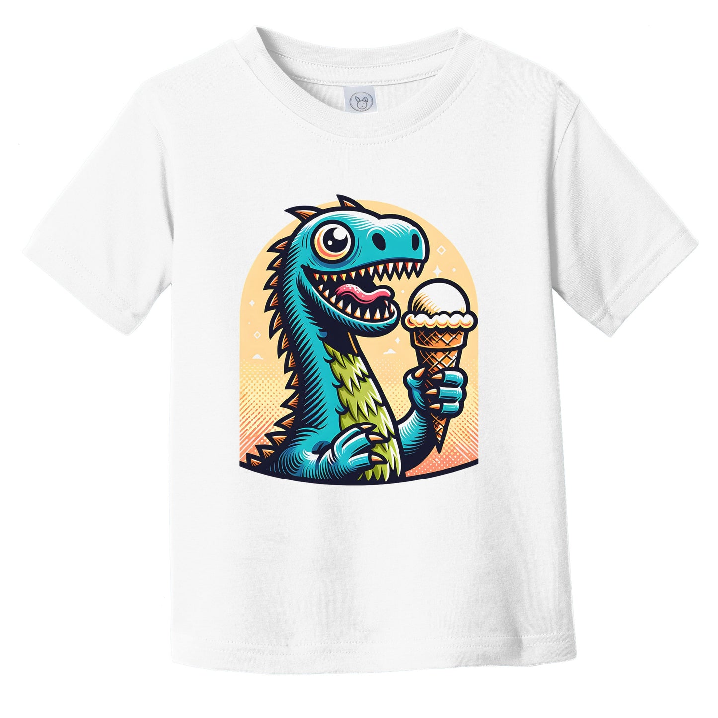 Loch Ness Monster Eating Ice Cream Funny Cartoon Summer Infant Toddler T-Shirt