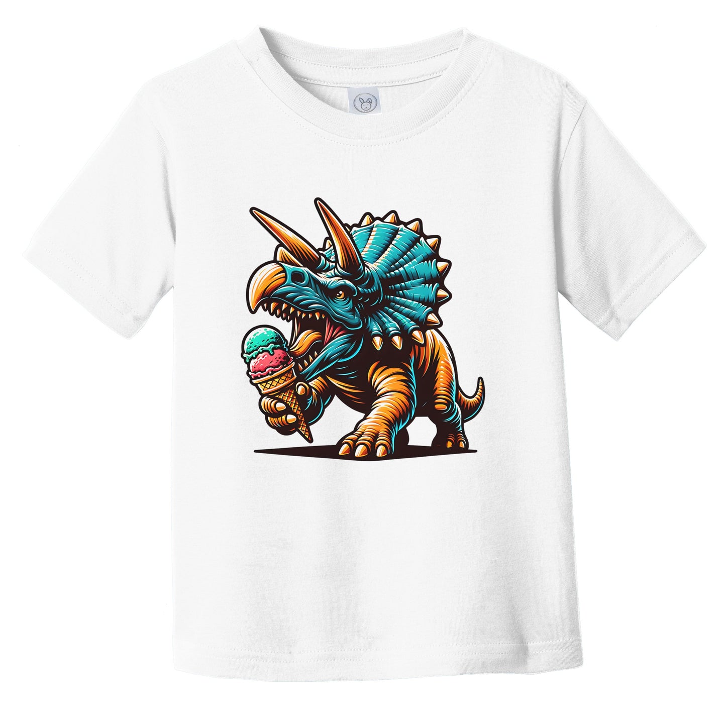 Triceratops Eating Ice Cream Funny Cartoon Summer Dinosaur Infant Toddler T-Shirt