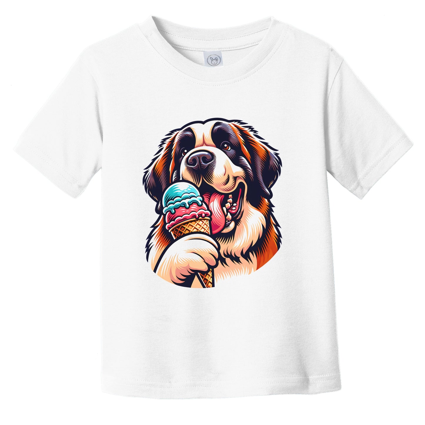 Saint Bernard Eating Ice Cream Cone Cute Dog Infant Toddler T-Shirt