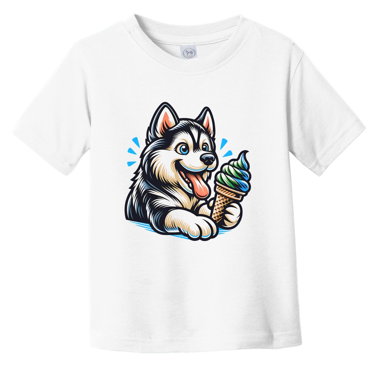 Siberian Husky Eating Ice Cream Cone Cute Dog Infant Toddler T-Shirt