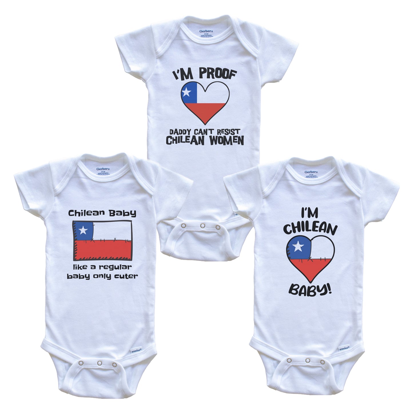 Mom is Chilean Baby Bodysuits Funny Chile Flag 3 Piece Gift Set