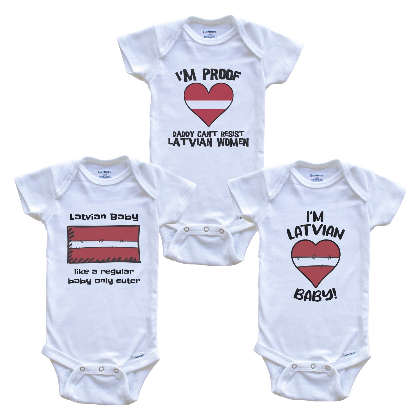 Mom is Latvian Baby Bodysuits Funny Latvia Flag 3 Piece Gift Set