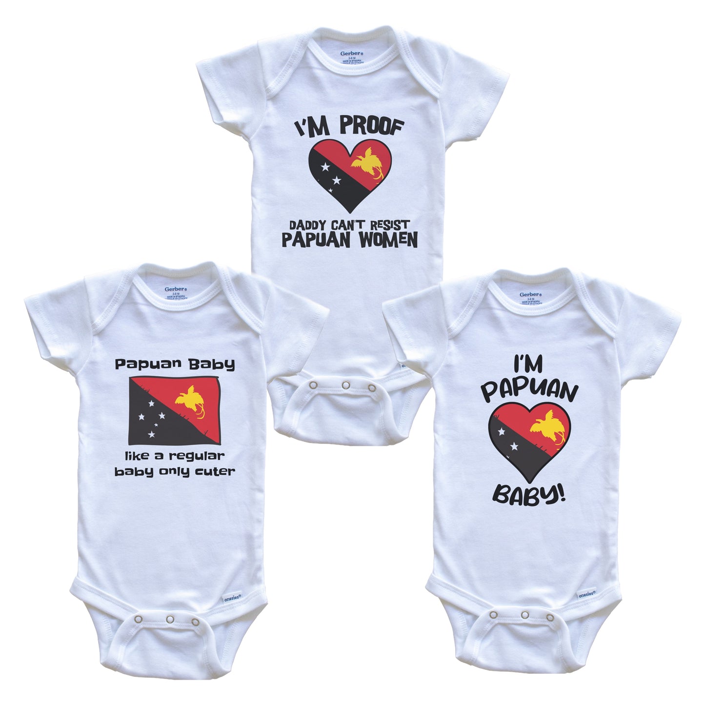 Mom is Papuan Baby Bodysuits Funny Papua New Guinea Flag 3 Piece Gift Set