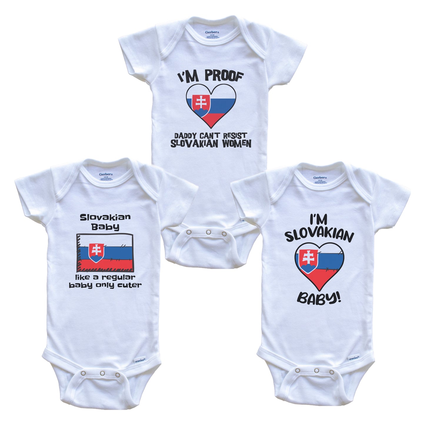 Mom is Slovakian Baby Bodysuits Funny Slovakia Flag 3 Piece Gift Set