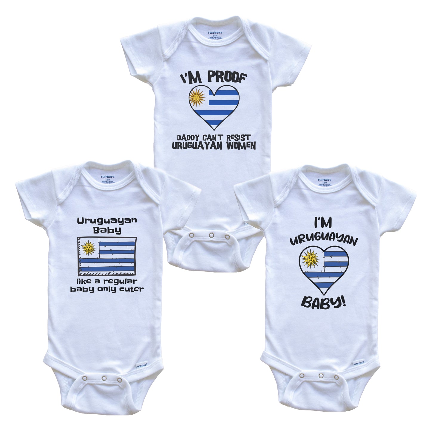 Mom is Uruguayan Baby Bodysuits Funny Uruguay Flag 3 Piece Gift Set