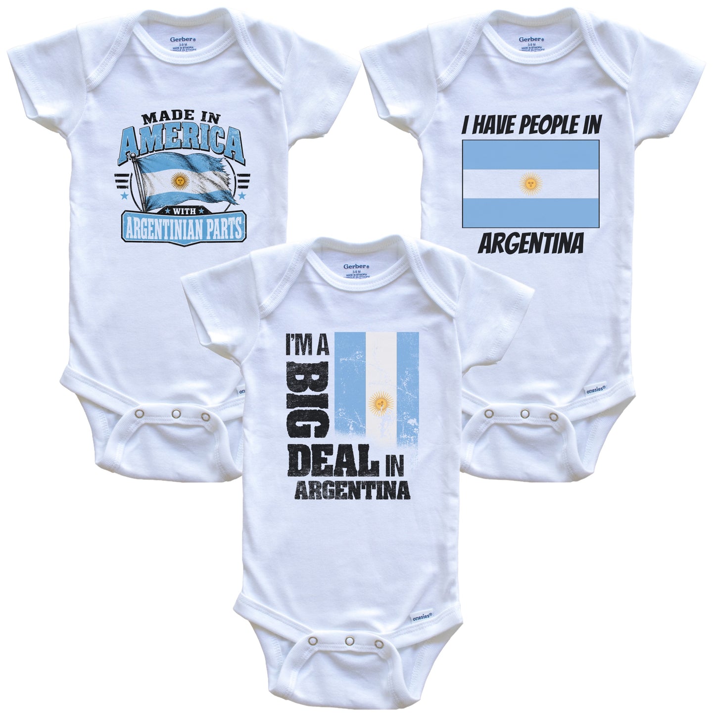 I'm A Big Deal In Argentina Baby Bodysuits Funny Argentinian Flag 3 Piece Gift Set