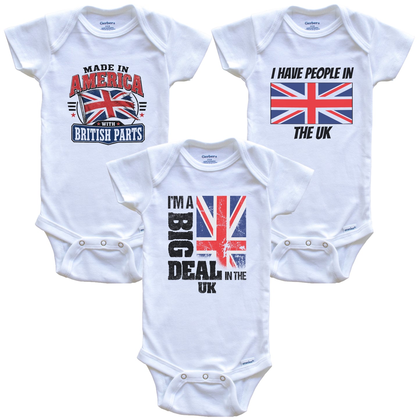I'm A Big Deal In the UK Baby Bodysuits Funny British Flag 3 Piece Gift Set