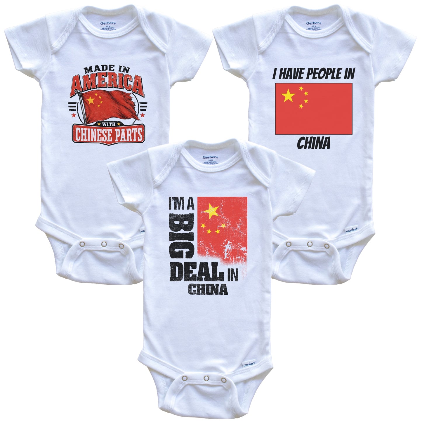 I'm A Big Deal In China Baby Bodysuits Funny Chinese Flag 3 Piece Gift Set