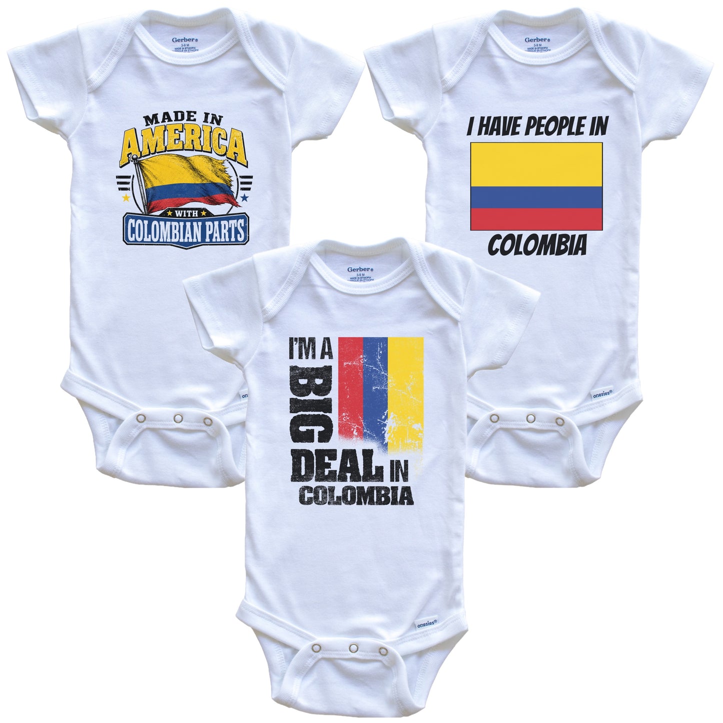 I'm A Big Deal In Colombia Baby Bodysuits Funny Colombian Flag 3 Piece Gift Set