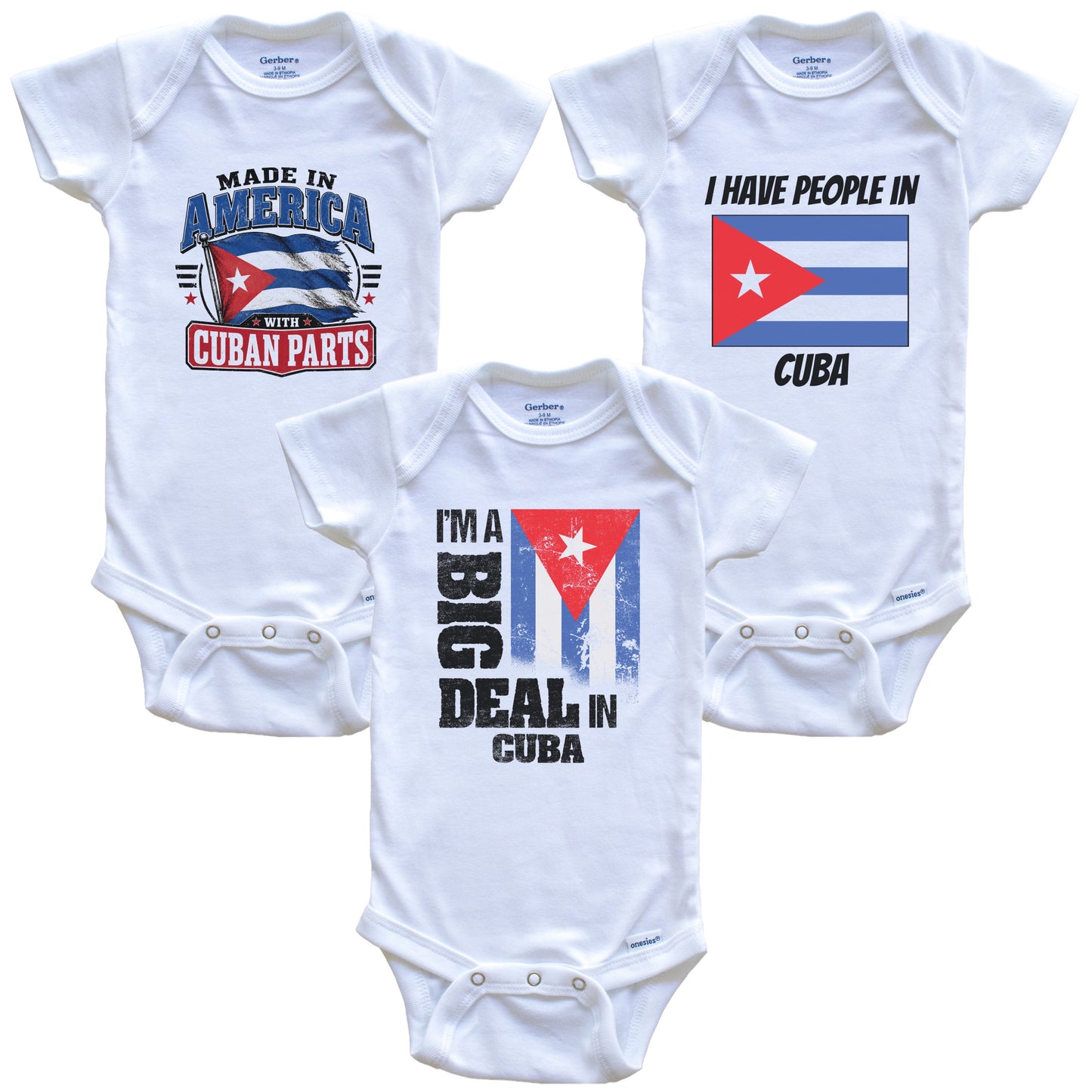 I'm A Big Deal In Cuba Baby Bodysuits Funny Cuban Flag 3 Piece Gift Set