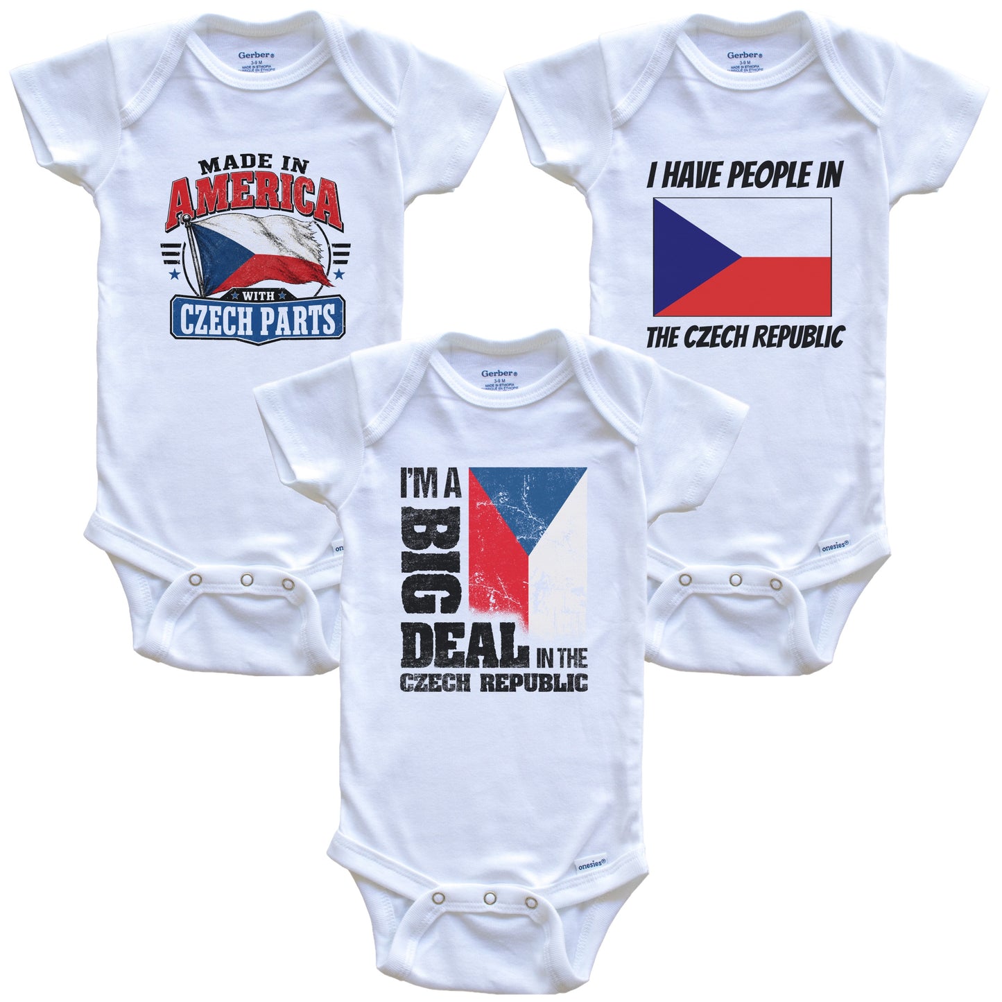 I'm A Big Deal In the Czech Republic Baby Bodysuits Funny Czech Flag 3 Piece Gift Set