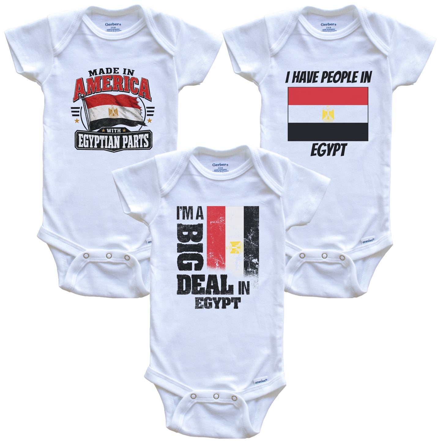 I'm A Big Deal In Egypt Baby Bodysuits Funny Egyptian Flag 3 Piece Gift Set