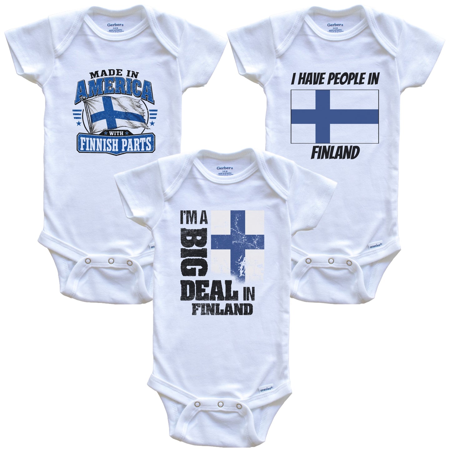 I'm A Big Deal In Finland Baby Bodysuits Funny Finnish Flag 3 Piece Gift Set