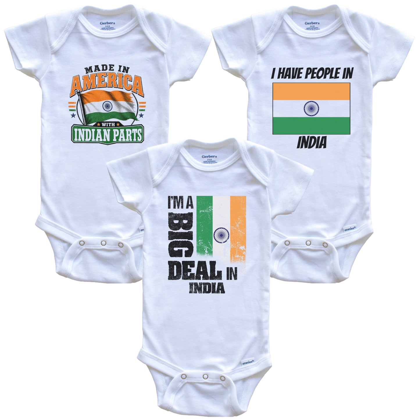 I'm A Big Deal In India Baby Bodysuits Funny Indian Flag 3 Piece Gift Set