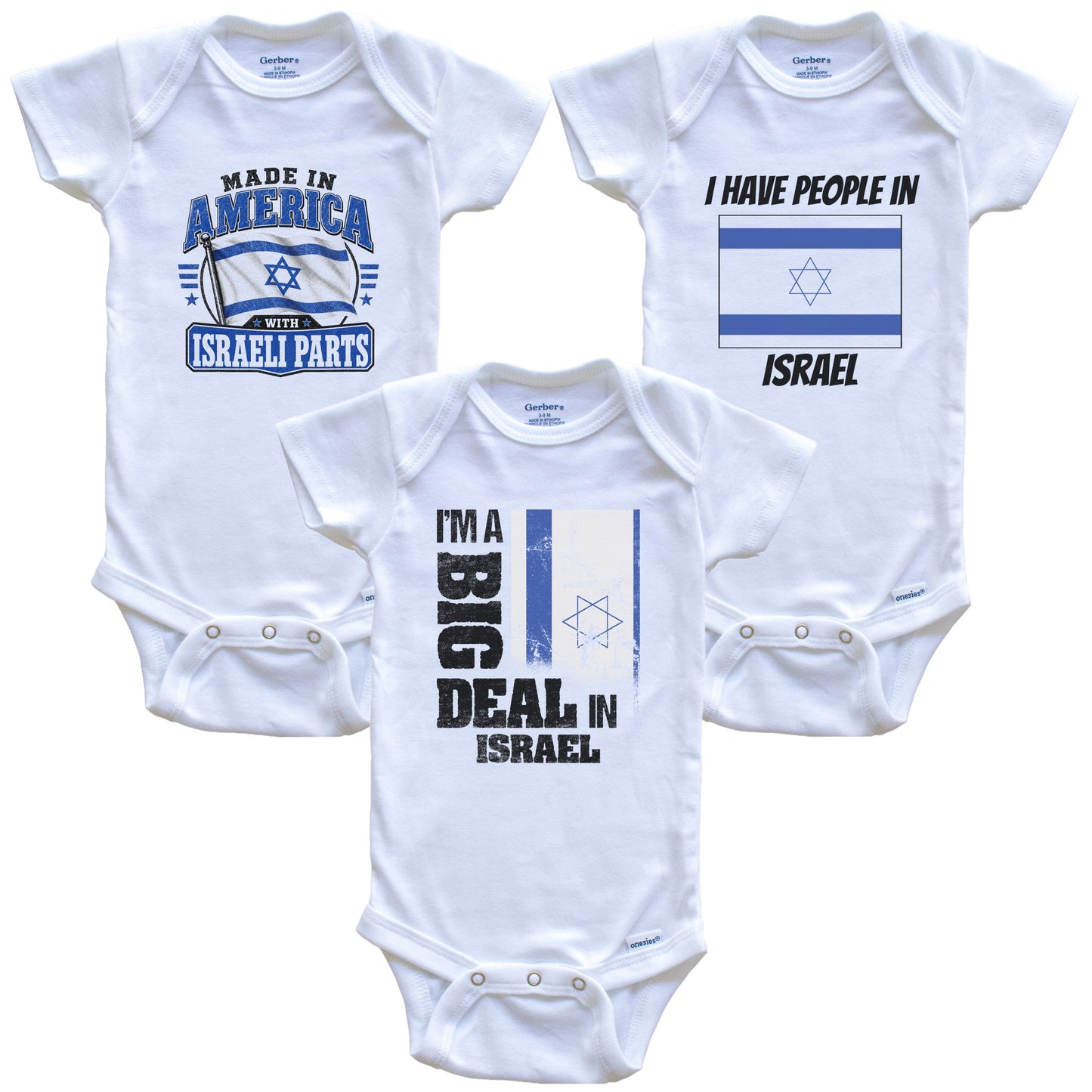 I'm A Big Deal In Israel Baby Bodysuits Funny Israeli Flag 3 Piece Gift Set