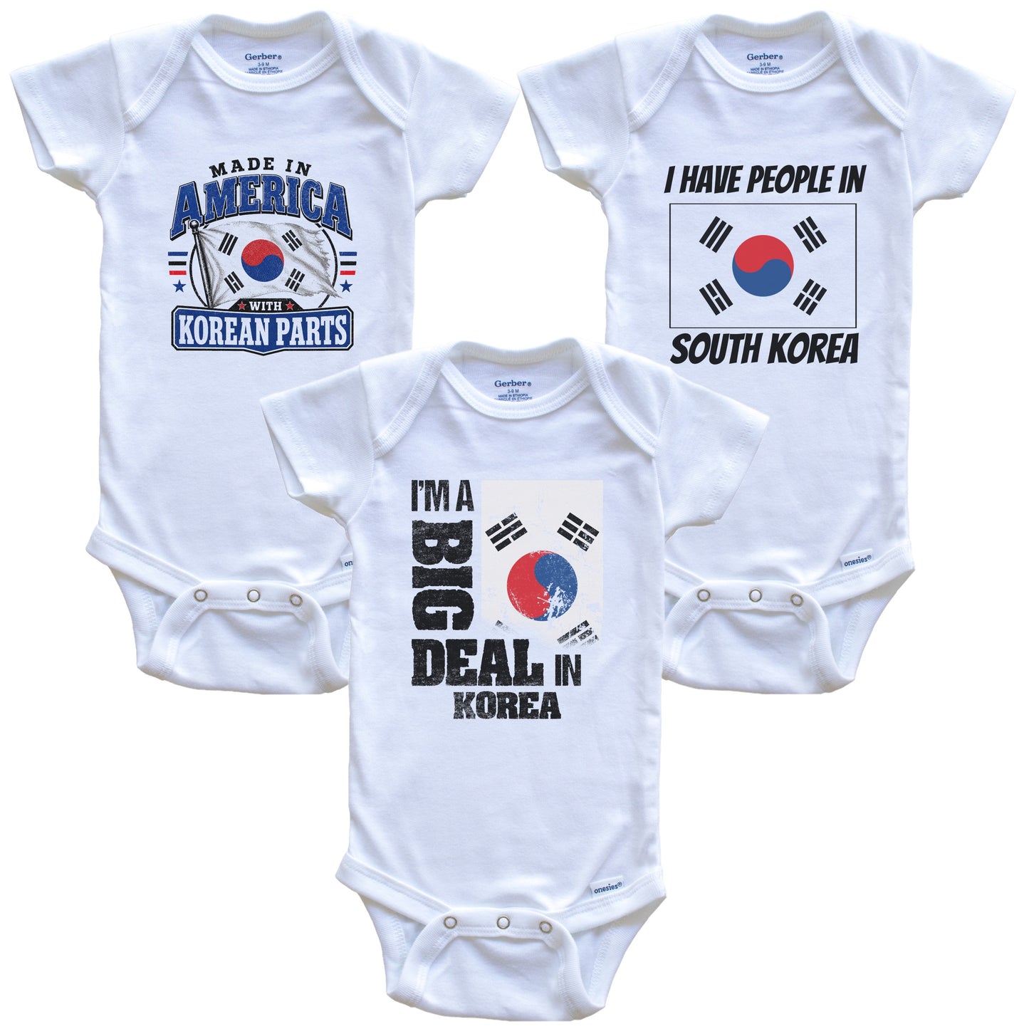 I'm A Big Deal In South Korea Baby Bodysuits Funny Korean Flag 3 Piece Gift Set