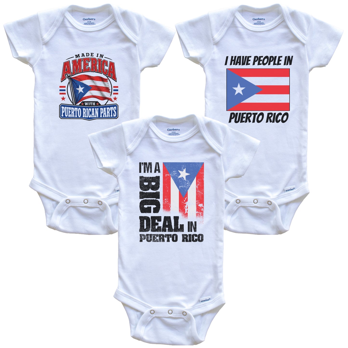 I'm A Big Deal In Puerto Rico Baby Bodysuits Funny Puerto Rican Flag 3 Piece Gift Set