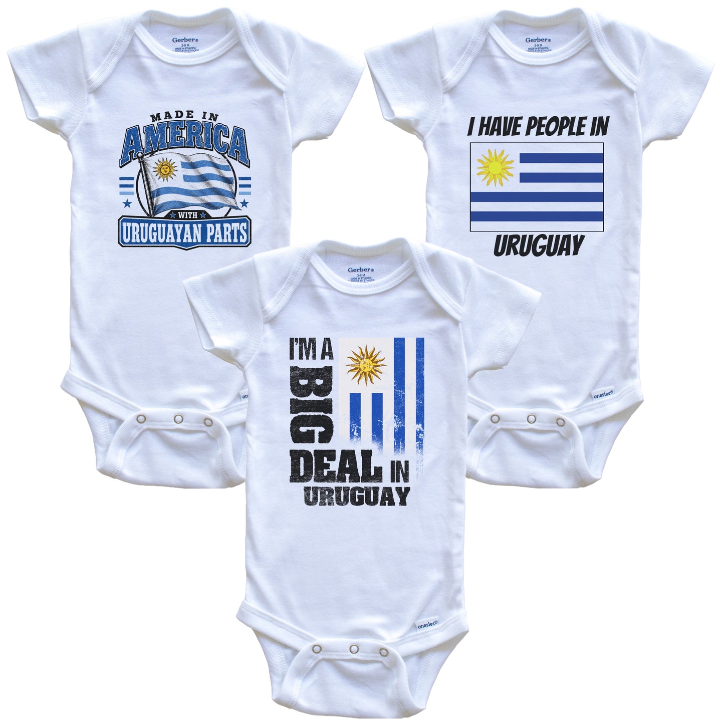 I'm A Big Deal In Uruguay Baby Bodysuits Funny Uruguayan Flag 3 Piece Gift Set