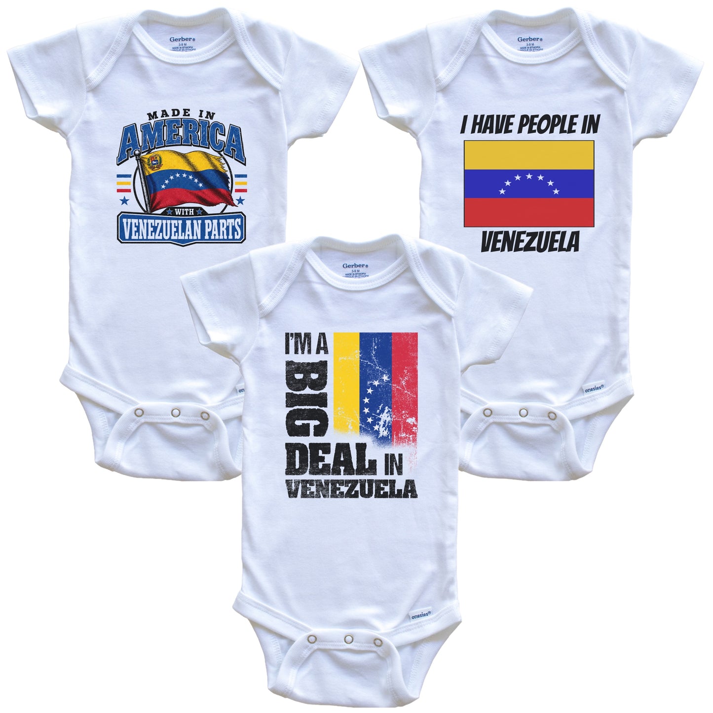 I'm A Big Deal In Venezuela Baby Bodysuits Funny Venezuelan Flag 3 Piece Gift Set