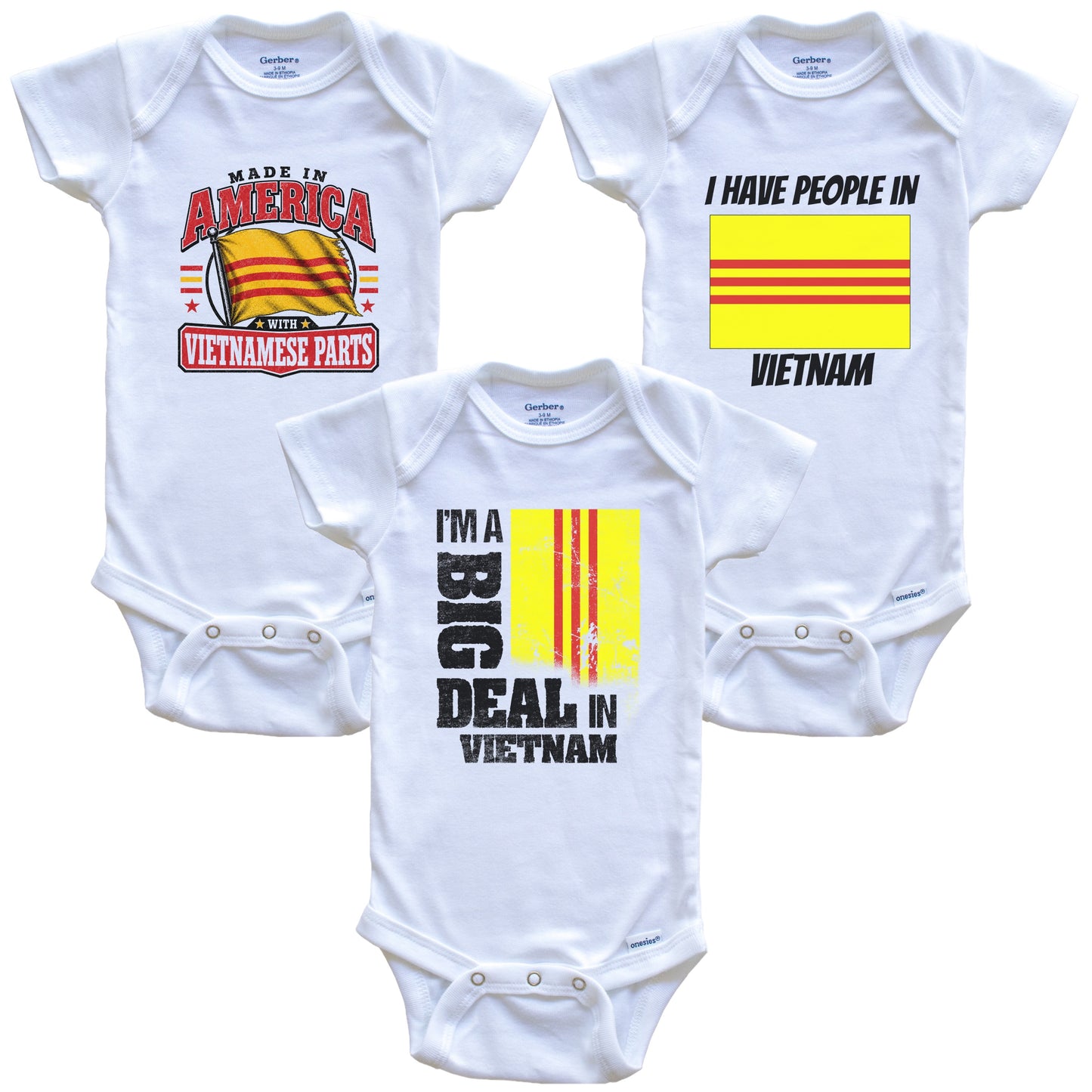 I'm A Big Deal In Vietnam Baby Bodysuits Funny Vietnamese Flag 3 Piece Gift Set