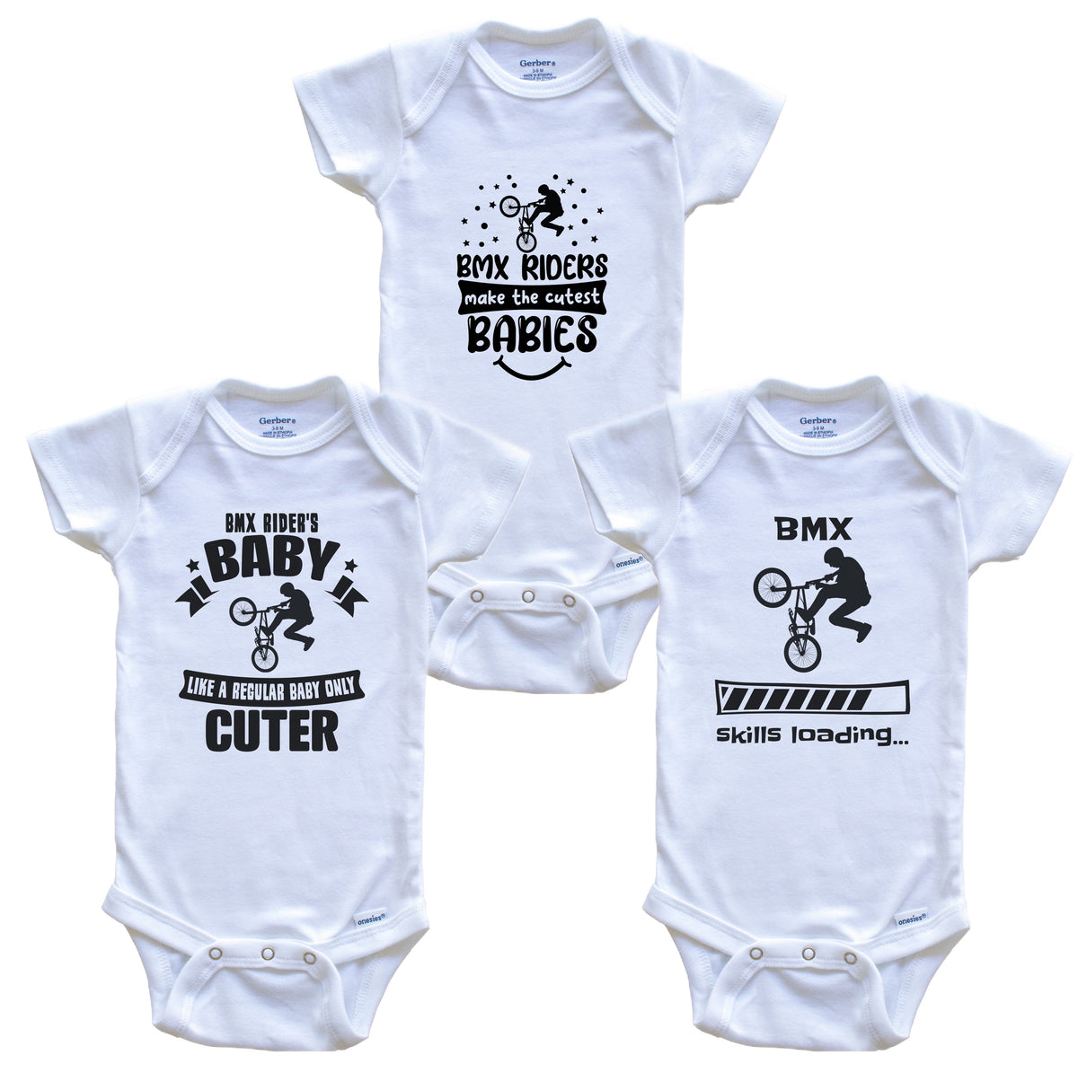 BMX Rider Funny Cute Baby Bodysuit Bundle (3 Piece Set)