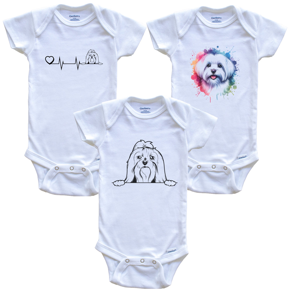 Maltese Baby Bodysuits - Cute Dog Breed 3 Piece Gift Set