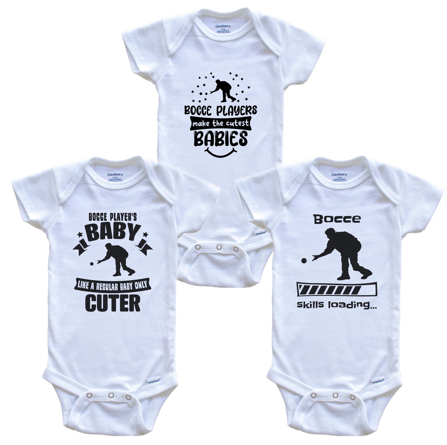 Bocce Player Funny Cute Baby Bodysuit Bundle (3 Piece Set)