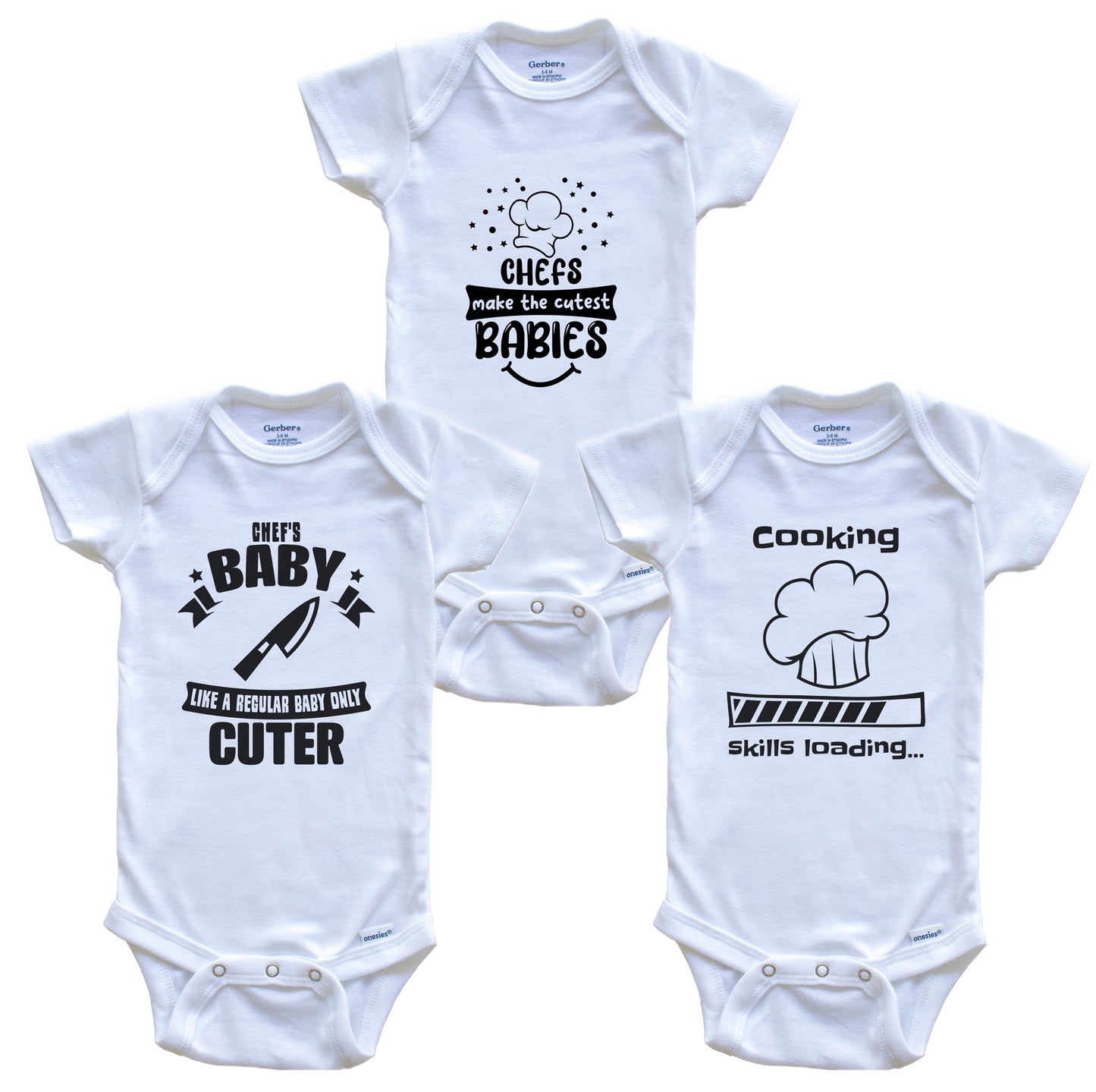 Cooking Chef Funny Cute Baby Bodysuit Bundle (3 Piece Set)