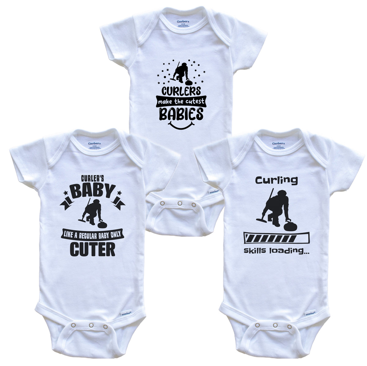 Curling Curler Funny Cute Baby Bodysuit Bundle (3 Piece Set)