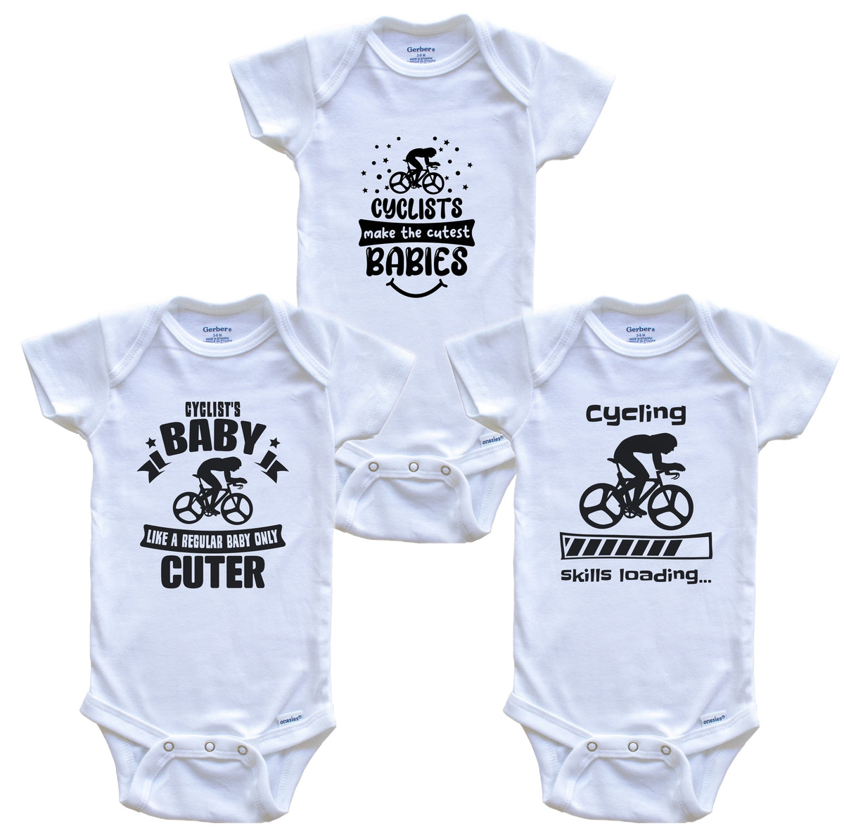Cycling Cyclist Funny Cute Baby Bodysuit Bundle (3 Piece Set)