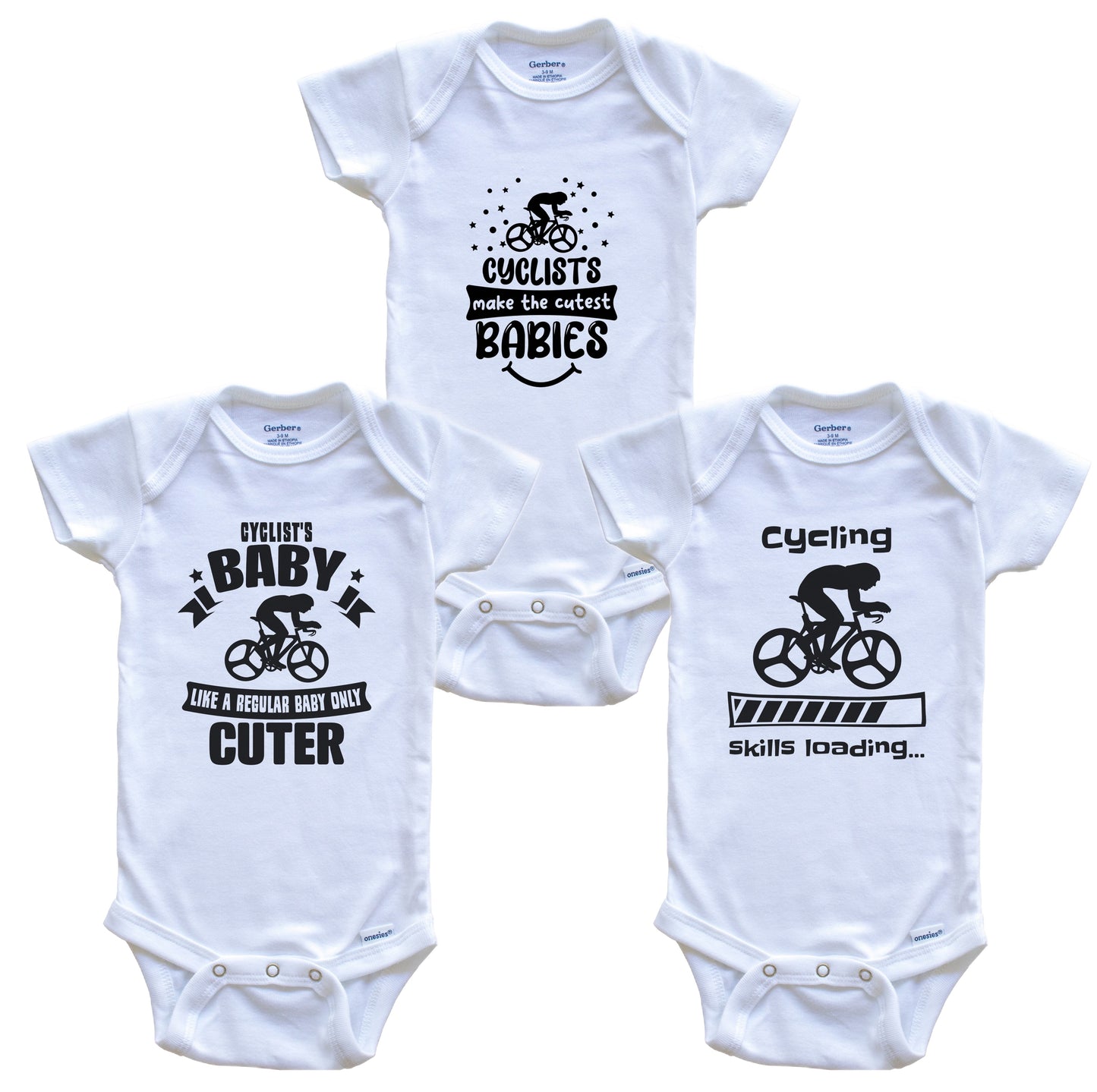 Cycling Cyclist Funny Cute Baby Bodysuit Bundle (3 Piece Set)