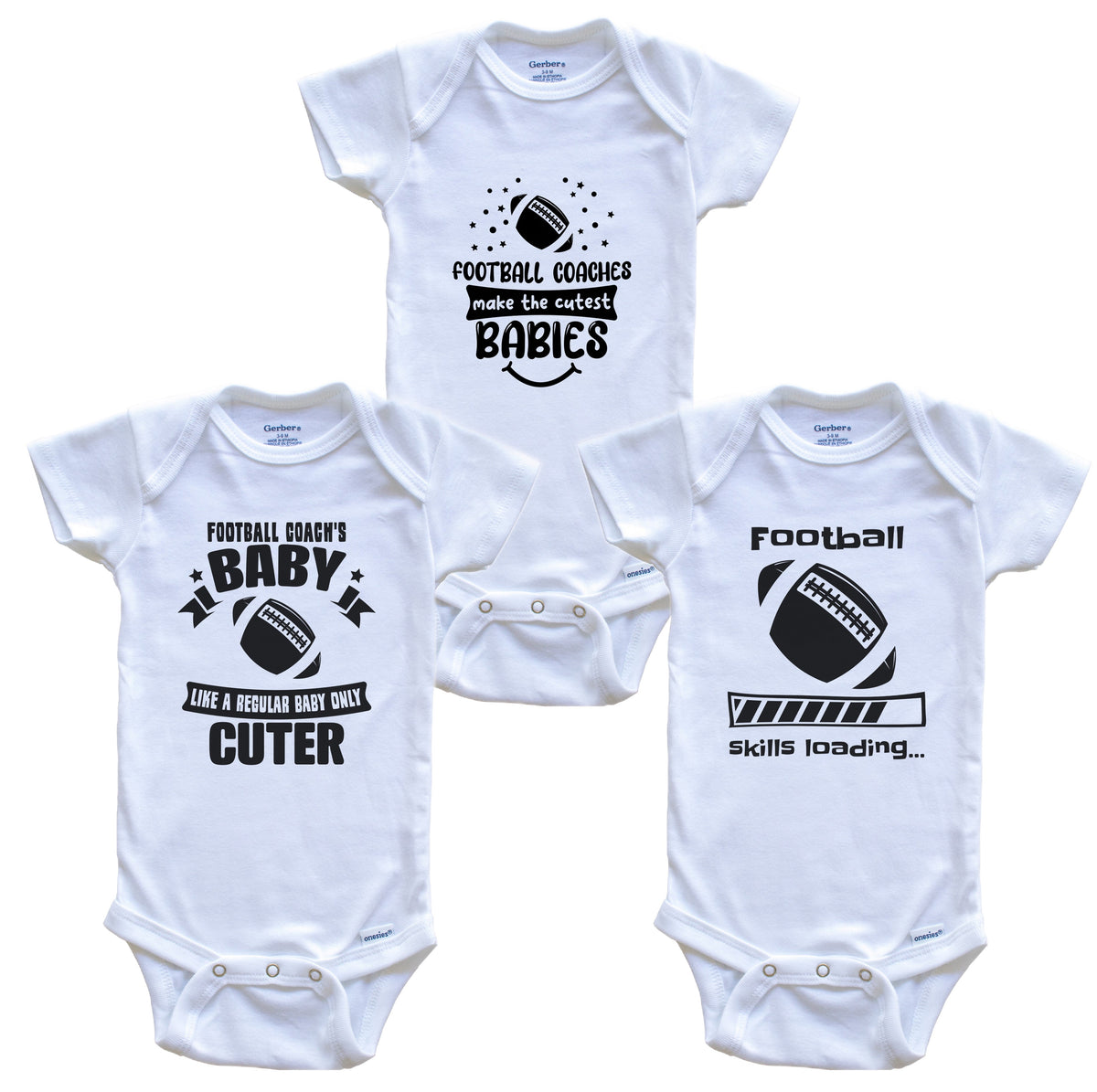 Football Coach Funny Cute Baby Bodysuit Bundle (3 Piece Set)