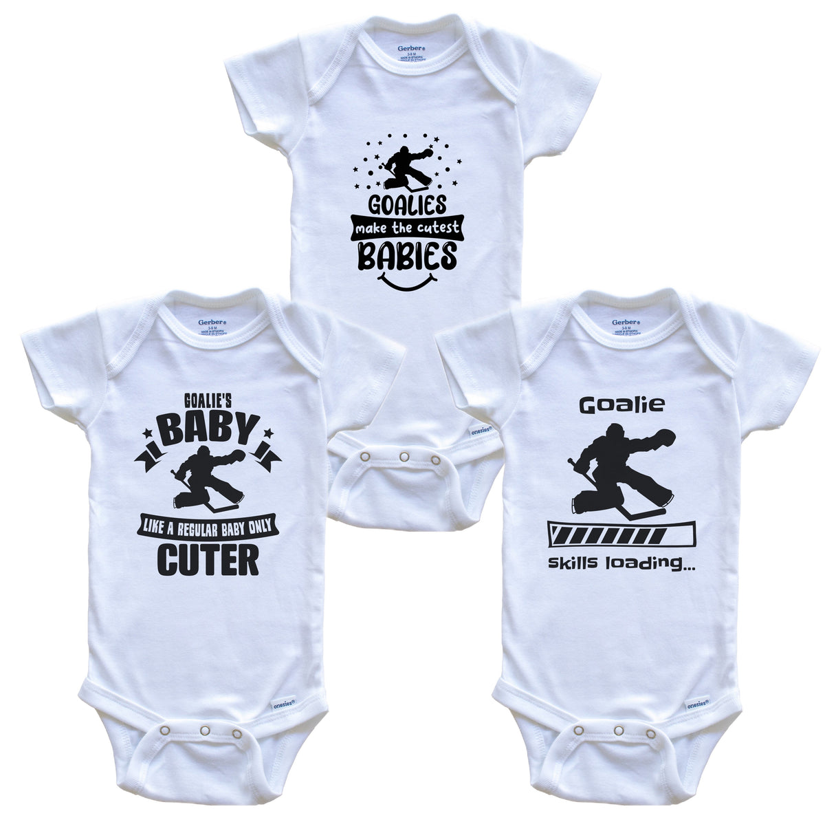 Hockey Goalie Funny Cute Baby Bodysuit Bundle (3 Piece Set)