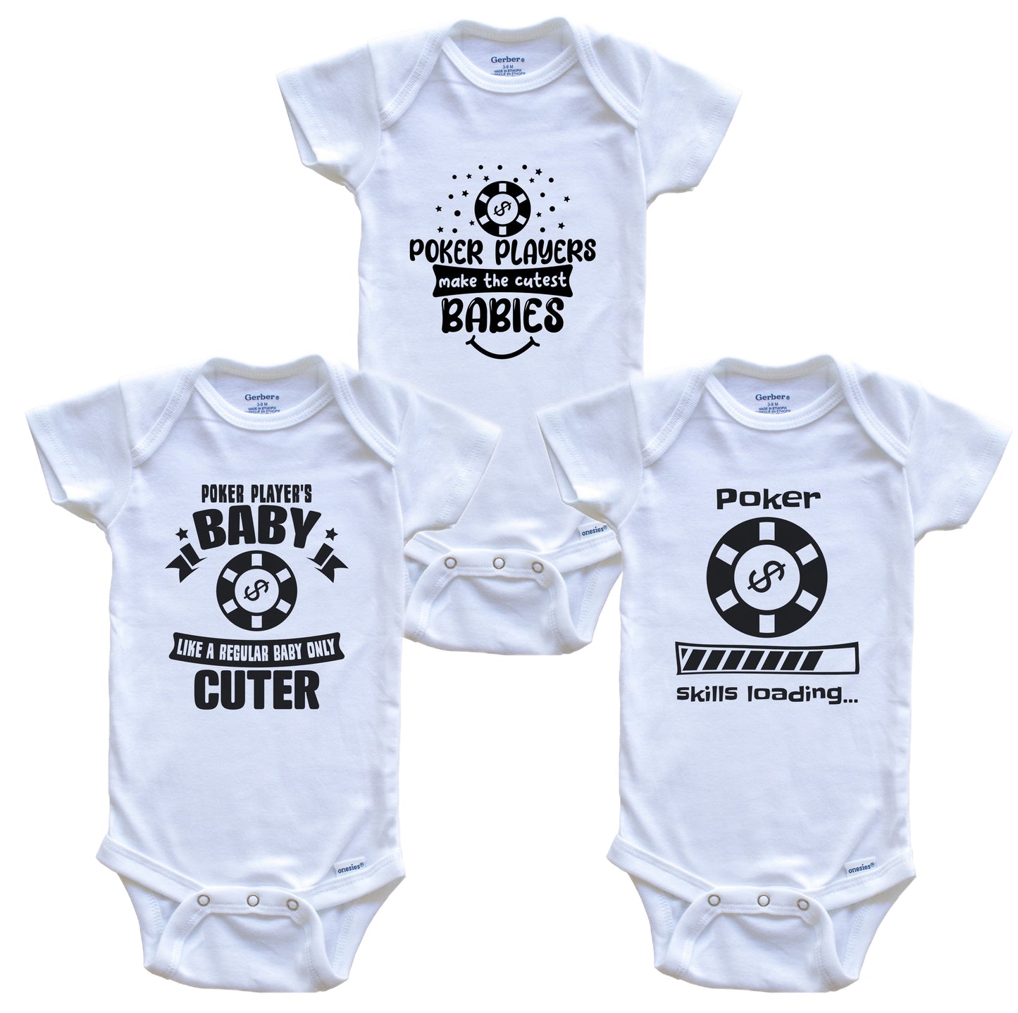 Poker Player Funny Cute Baby Bodysuit Bundle (3 Piece Set)