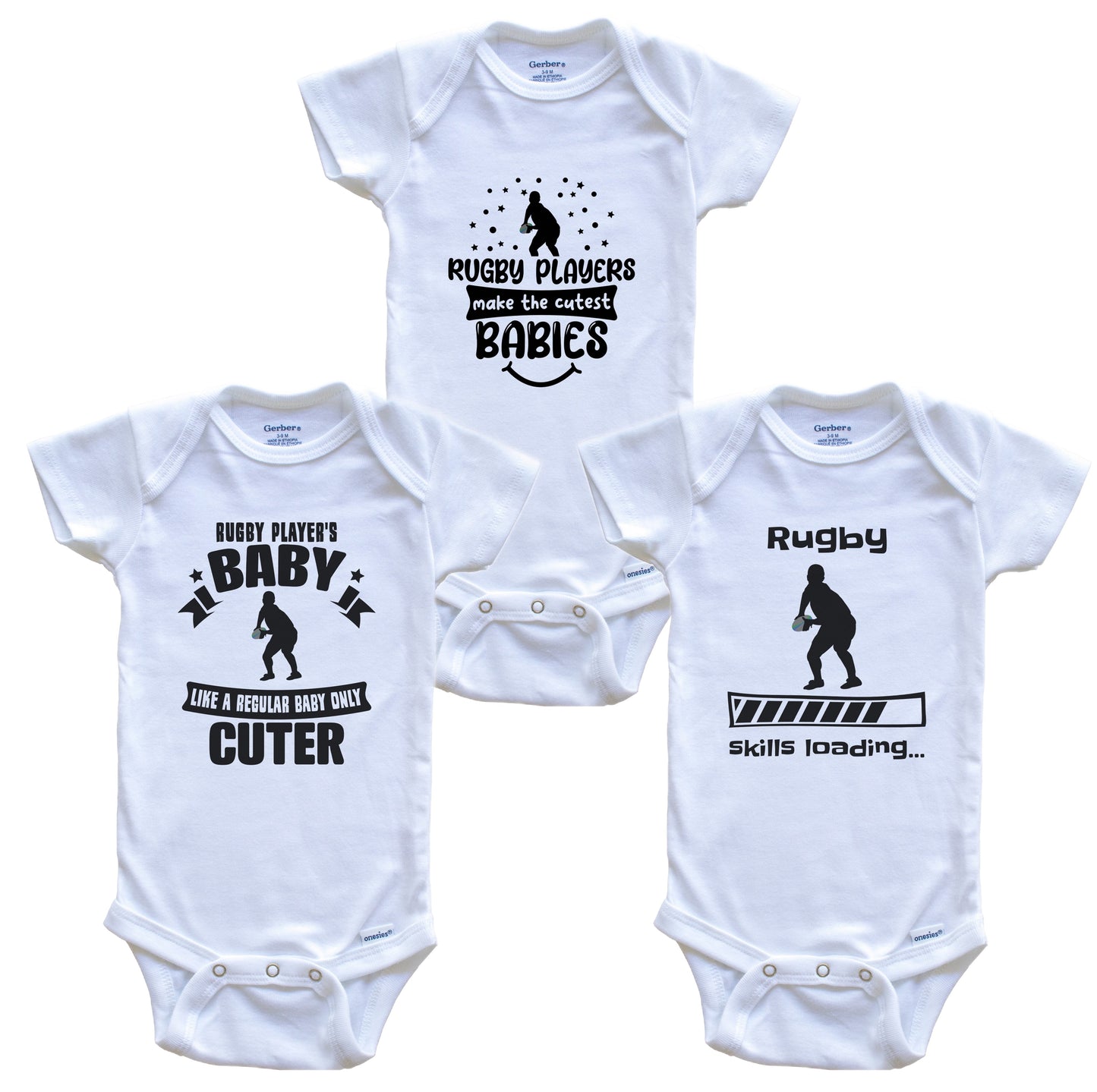 Rugby Player Funny Cute Baby Bodysuit Bundle (3 Piece Set)