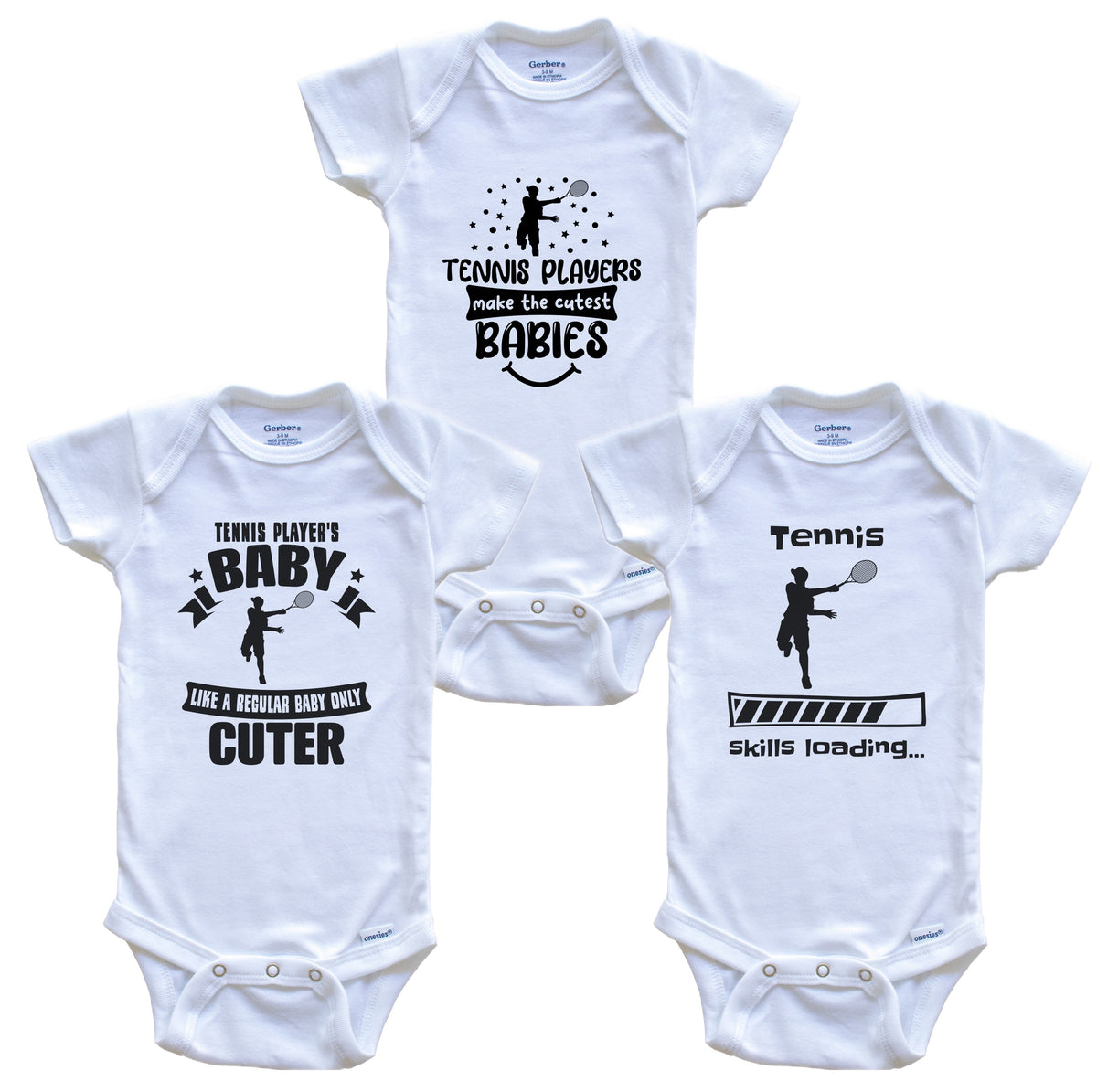Tennis Player Funny Cute Baby Bodysuit Bundle (3 Piece Set)