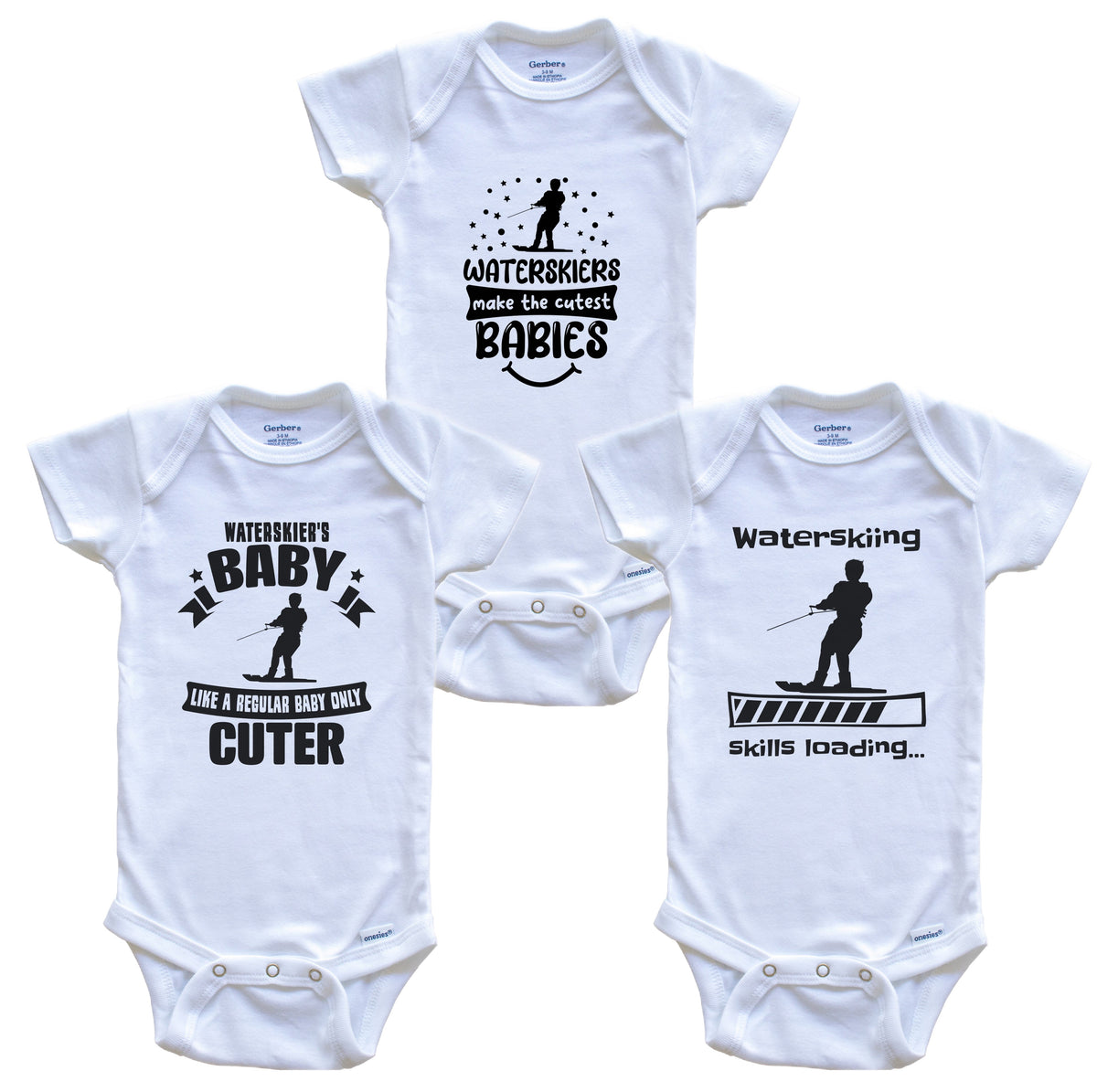 Waterskiing Waterskier Funny Cute Baby Bodysuit Bundle (3 Piece Set)