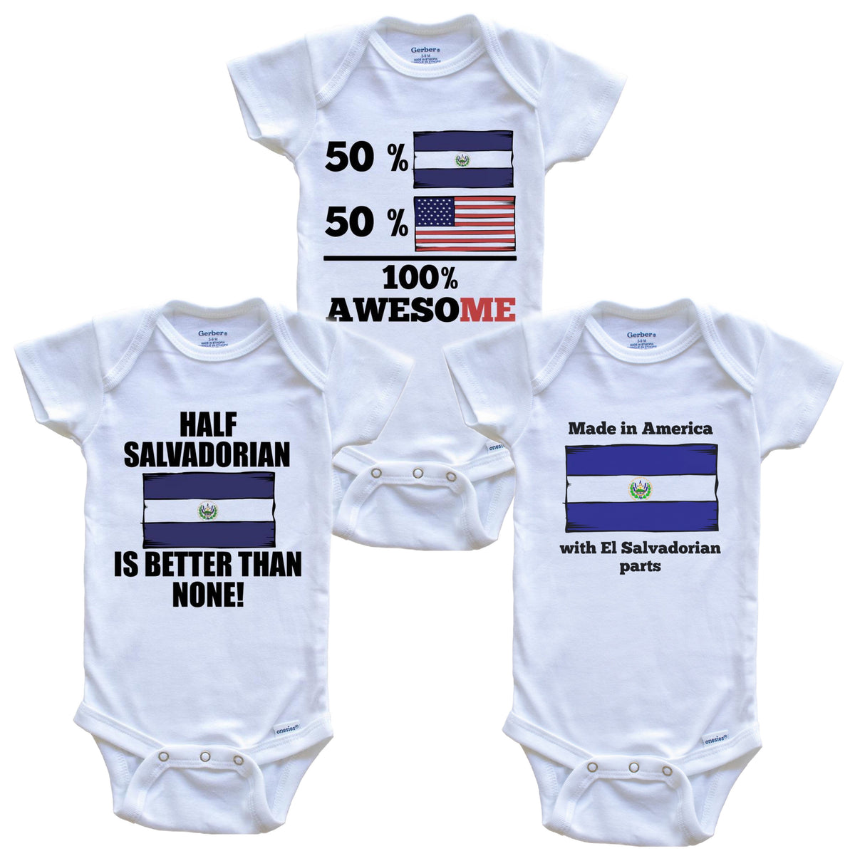 Salvadorian American Baby Bodysuit Bundle (3 Piece Set)