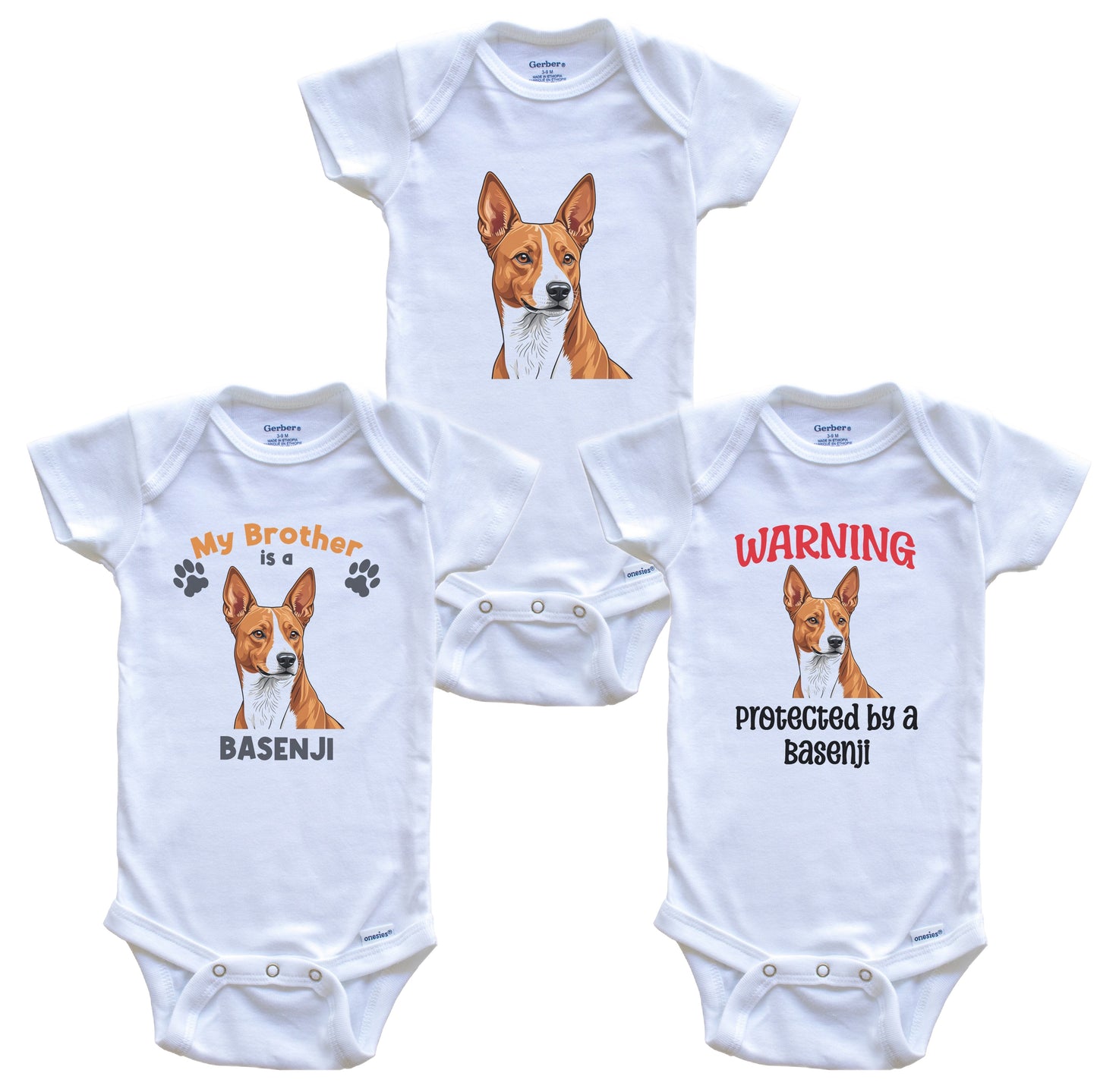 Brother is a Basenji Funny Dog Breed Baby Bodysuit Bundle (3 Piece Set)