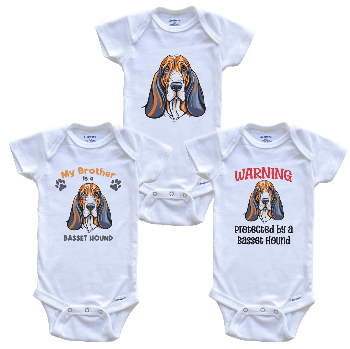 Brother is a Basset Hound Funny Dog Breed Baby Bodysuit Bundle (3 Piece Set)