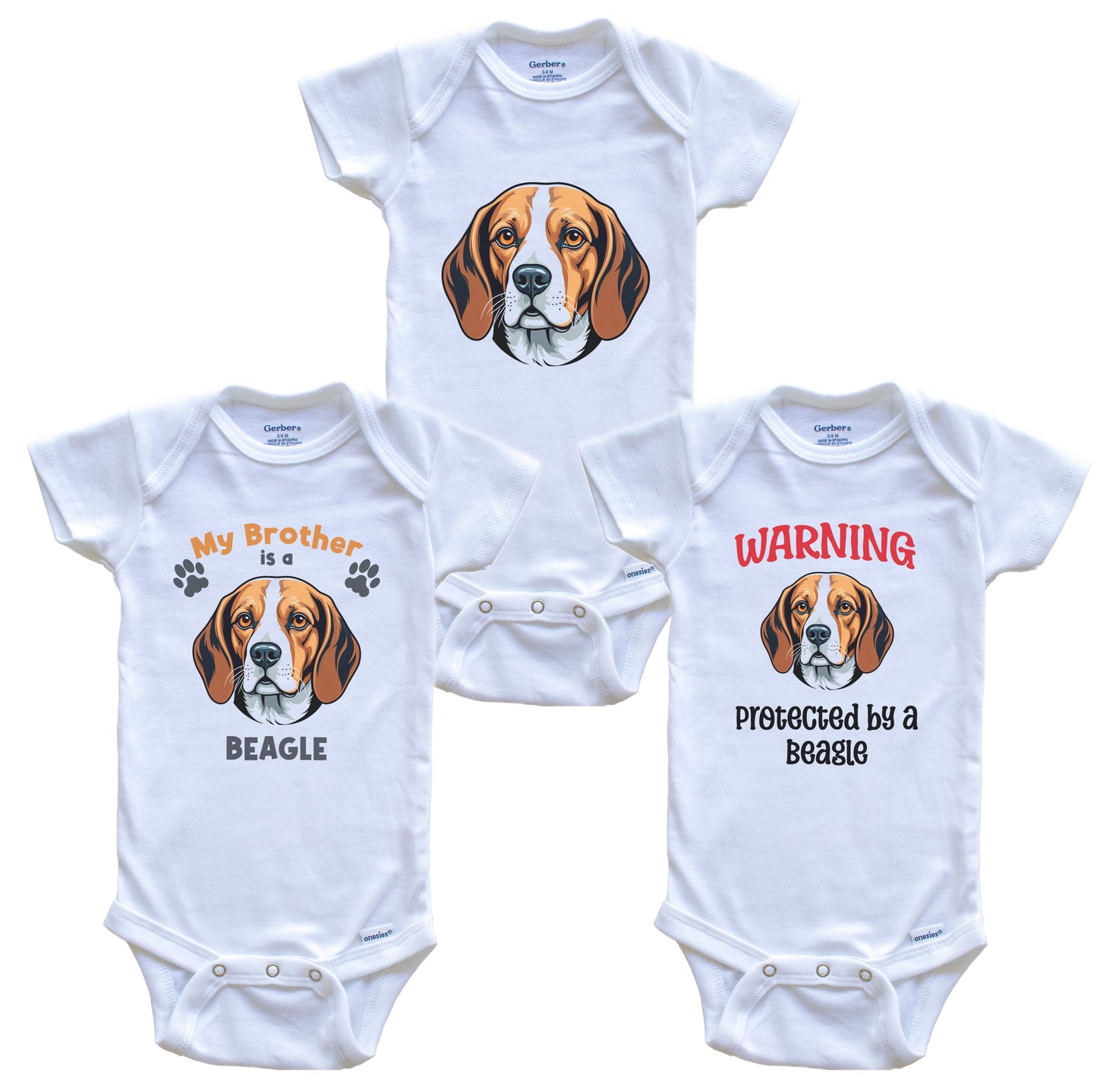 Brother is a Beagle Funny Dog Breed Baby Bodysuit Bundle (3 Piece Set)